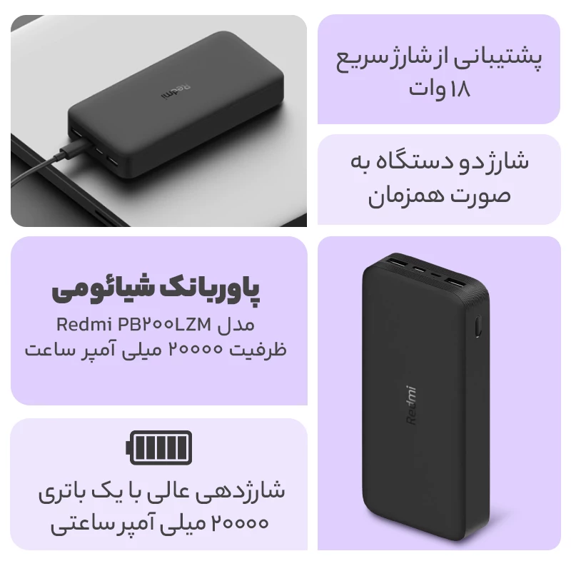 پاوربانک شیائومی مدل Redmi PB200LZM ظرفیت 20000 - Image 11