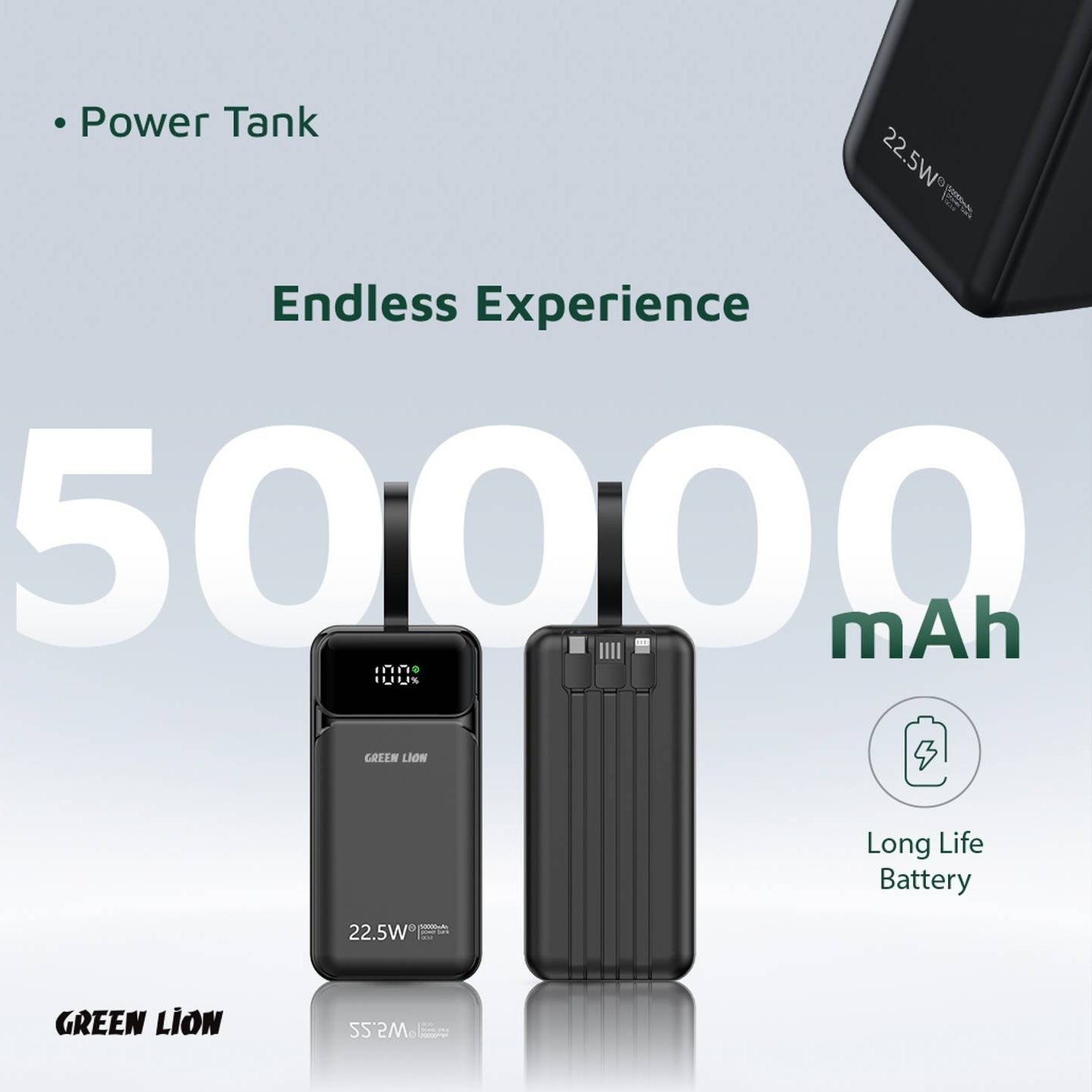 پاور بانک 22.5 وات گرین لاین مدل Power Tank ظرفیت 50000 میلی آمپر ساعت