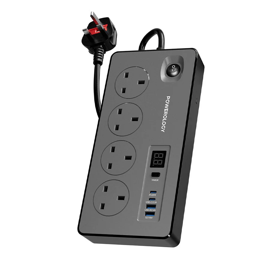 چندراهی برق هوشمند تایمر دار پاورولوژی Powerology 4AC 2990W Power Strip PD 20W PWC045