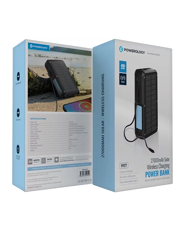 پاوربانک خورشیدی پاورولوژی مدل PPBCHA77 ظرفیت 27000 میلی آمپر ساعت - Image 4