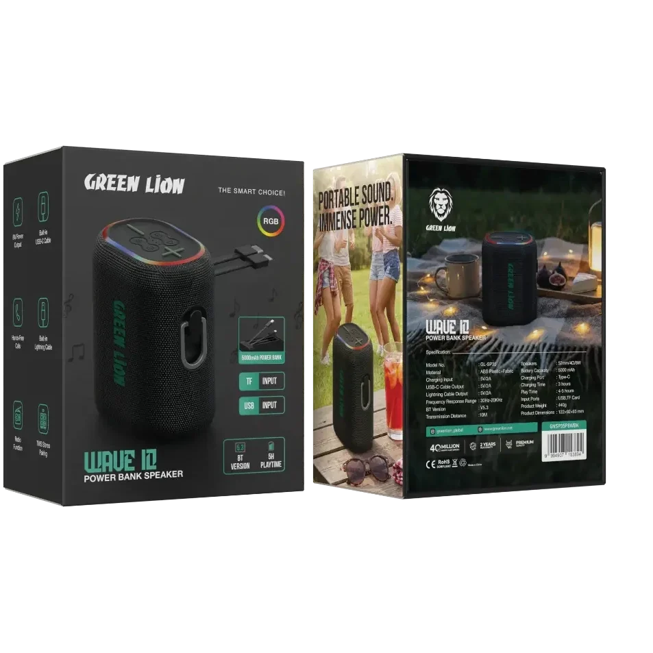 اسپیکر بلوتوثی گرین مدل Wave 10 با پاوربانک ۵۰۰۰ میلیآمپر - Image 3